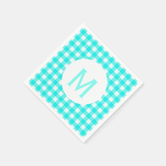 Serviette En Papier Simple Turquoise simple En vichy Monogramme (Coin)