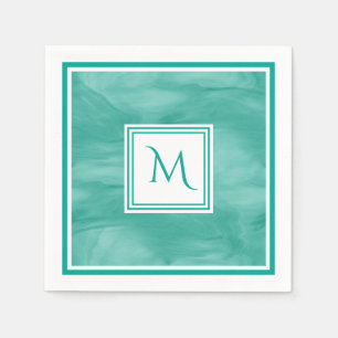 Serviette En Papier Simple Turquoise Vert subtil marbre Moderne Monogr