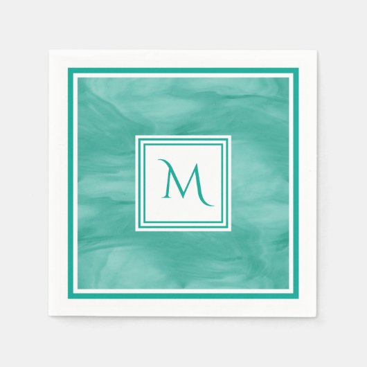 Serviette En Papier Simple Turquoise Vert subtil marbre Moderne Monogr (Devant)