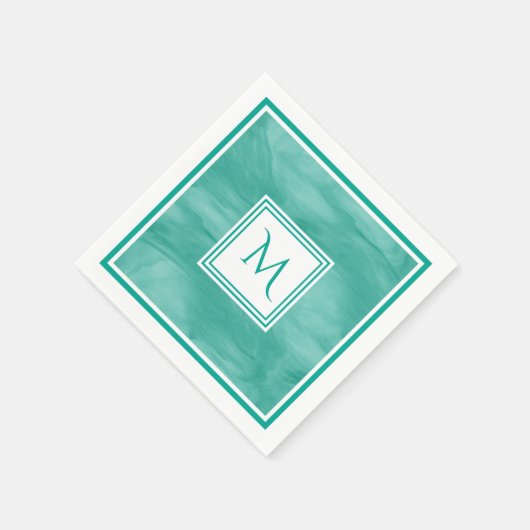 Serviette En Papier Simple Turquoise Vert subtil marbre Moderne Monogr (Coin)
