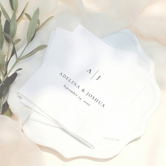 Serviette En Papier Simple Typography Minimalist Monogram Wedding