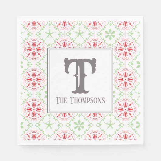 Serviette En Papier Simple vacances Snowflake Motif Monogramme initial (Devant)
