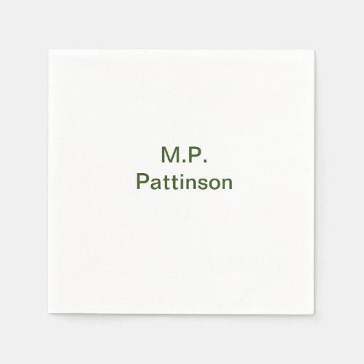 Serviette En Papier Simple vert minimal ajouter votre nom de texte pho (Devant)