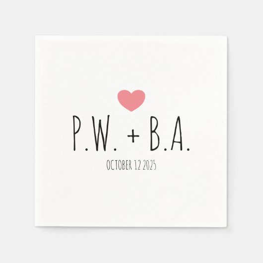 Serviette En Papier Simple Whimsical Monogrammed Heart Mariage (Devant)