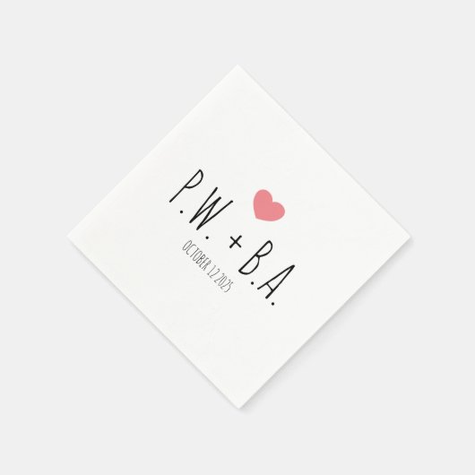 Serviette En Papier Simple Whimsical Monogrammed Heart Mariage (Coin)