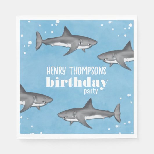 Serviette En Papier Simple Whimsical Pool Party Requins Blue Ocean (Devant)