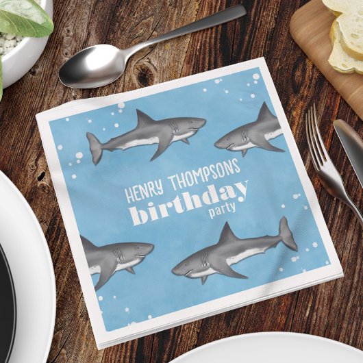 Serviette En Papier Simple Whimsical Pool Party Requins Blue Ocean