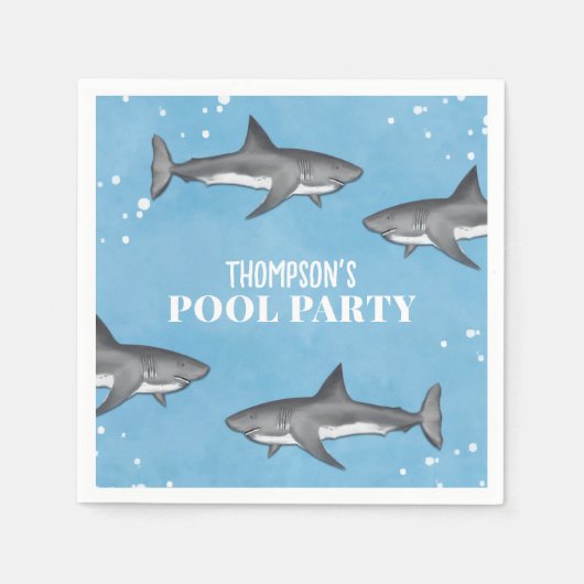 Serviette En Papier Simple Whimsical Pool Party Requins Blue Ocean (Devant)