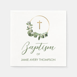 Serviette En Papier Simple Wreath Eucalyptus Gold Cross Baptême person