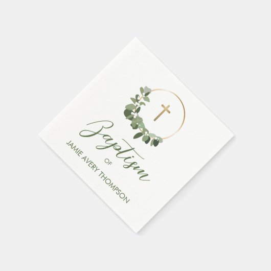 Serviette En Papier Simple Wreath Eucalyptus Gold Cross Baptême person (Coin)