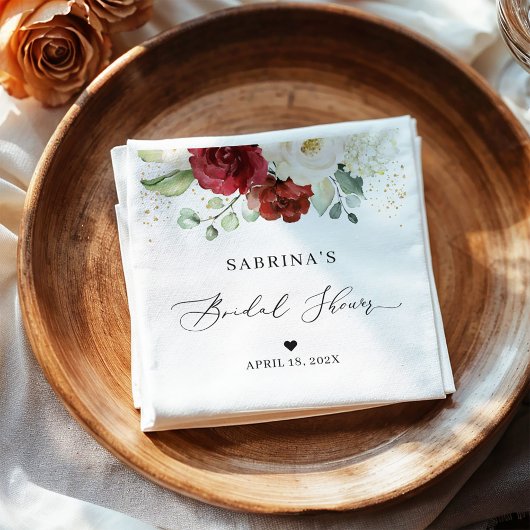 Serviette En Papier Simplement Belle Fête de Mariage Florale Rouge et