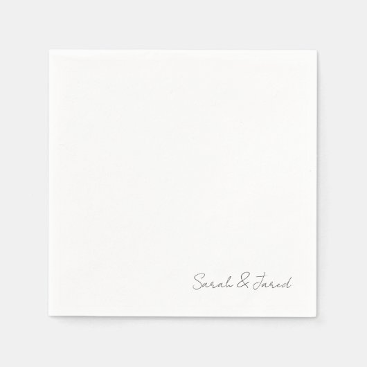 Serviette En Papier Simplement Élégant Script Noms Mariage blanc Cockt (Devant)