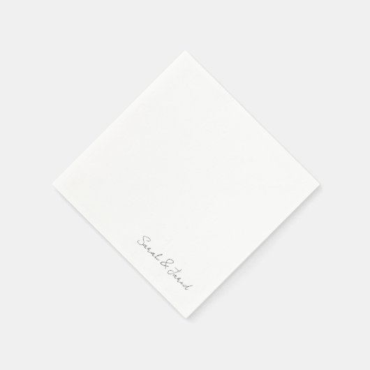 Serviette En Papier Simplement Élégant Script Noms Mariage blanc Cockt (Coin)