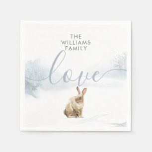 Serviette En Papier Simples hiver Woodland Scène Lièvre Noël