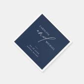 Serviette En Papier Simples noms de script moderne Marine Mariage bleu (Coin)