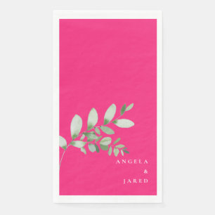 Serviette En Papier Simplicité & Foliage Mariage rose chaud brillant