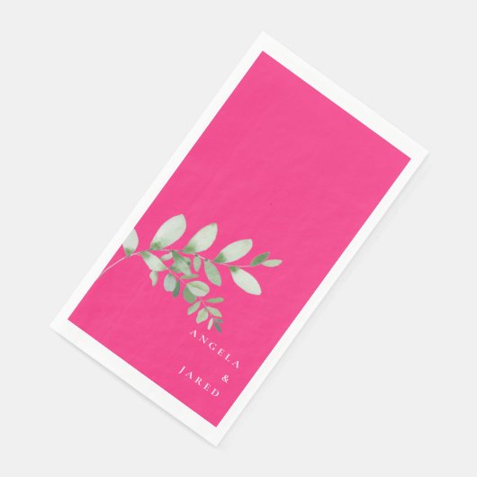 Serviette En Papier Simplicité & Foliage Mariage rose chaud brillant (Coin)