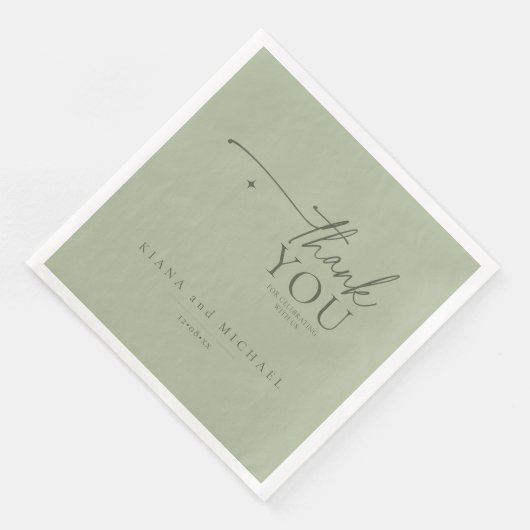 Serviette En Papier Simply Chic Mariage Merci Sage/Moss ID1046 (Coin)
