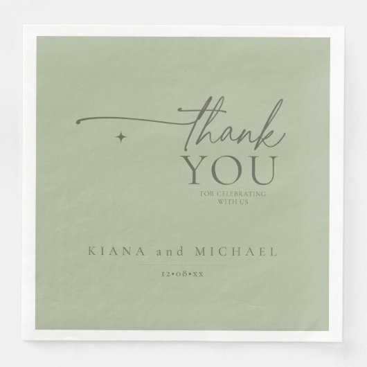 Serviette En Papier Simply Chic Mariage Merci Sage/Moss ID1046 (Devant)