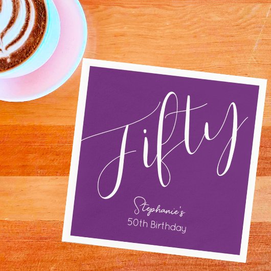 Serviette En Papier Simply Modern Script Automne Violet 50e Anniversai
