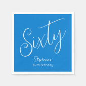 Serviette En Papier Simply Modern Script Blue 60th Birthday Party (Devant)
