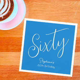 Serviette En Papier Simply Modern Script Blue 60th Birthday Party