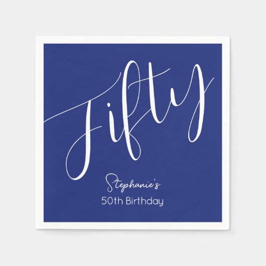 Serviette En Papier Simply Modern Script Marine Blue 50th Birthday (Devant)