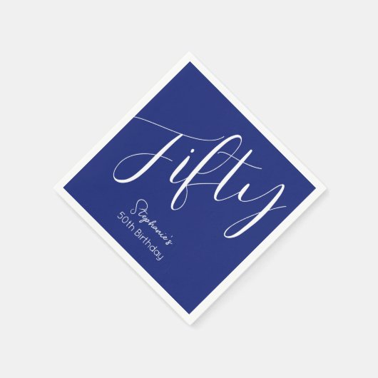 Serviette En Papier Simply Modern Script Marine Blue 50th Birthday (Coin)