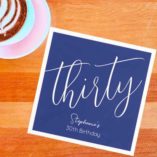 Serviette En Papier Simply Modern Script Navy Blue 30th Birthday Party