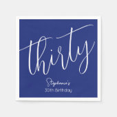 Serviette En Papier Simply Modern Script Navy Blue 30th Birthday Party (Devant)