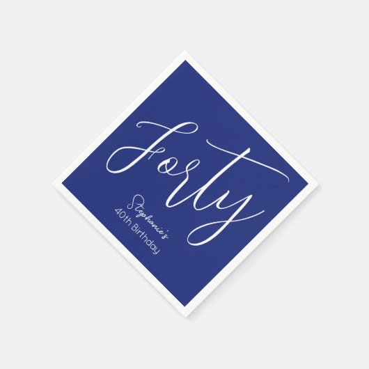 Serviette En Papier Simply Modern Script Navy Blue 40th Birthday Party (Coin)