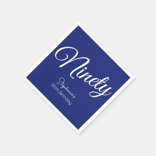 Serviette En Papier Simply Modern Script Navy Blue 90th Birthday Party (Coin)
