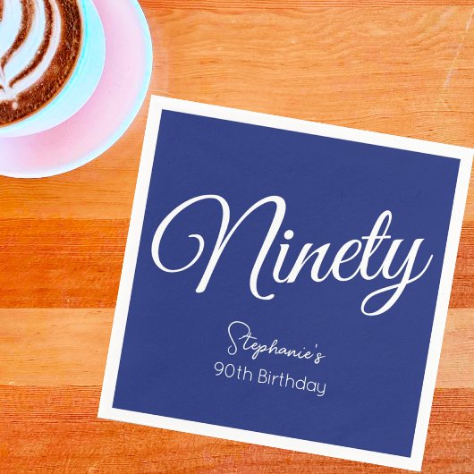 Serviette En Papier Simply Modern Script Navy Blue 90th Birthday Party