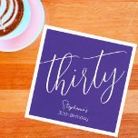 Serviette En Papier Simply Modern Script Purple 30th Birthday Party<br><div class="desc">Simply Modern Script Purple 30th Birthday Party Special unique élégant Purple anniversaire serviettes spécialement conçues pour vos amis qui sont en train de tourner le merveilleux jalon de 30! Ces serviettes personnalisées ajoutent une touche parfaite aux paramètres de votre table de fête d'anniversaire. Planifiez votre fête avec plus de fournitures...</div>