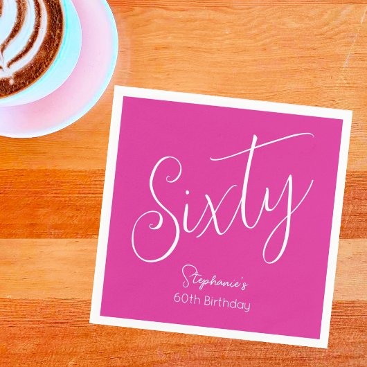 Serviette En Papier Simply Modern Script Rose 60e fête d'anniversaire