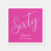 Serviette En Papier Simply Modern Script Rose 60e fête d'anniversaire (Devant)