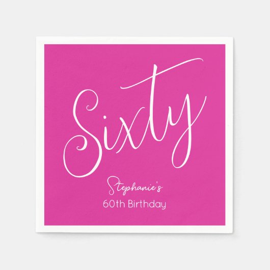 Serviette En Papier Simply Modern Script Rose 60e fête d'anniversaire (Devant)