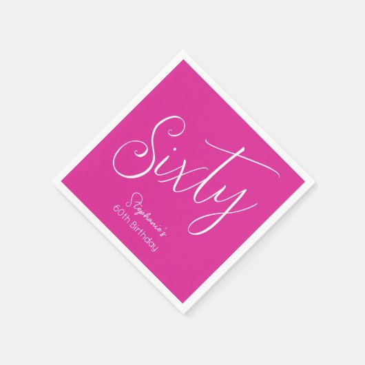 Serviette En Papier Simply Modern Script Rose 60e fête d'anniversaire (Coin)