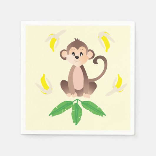 Serviette En Papier Singe Avec Bananes Peelées Tropical Jungle Animal (Devant)