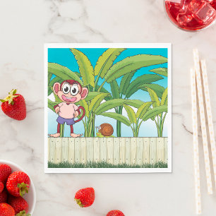 Serviette En Papier Singe et escargot dans une scène de jungle tropica