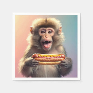 Serviette En Papier Singe mignon Avec Hotdog