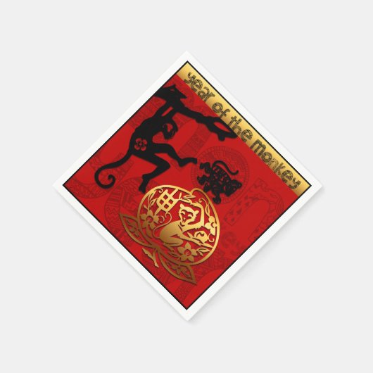 Serviette En Papier Singe mignon Chinois Année Zodiac Anniversaire Pap (Coin)