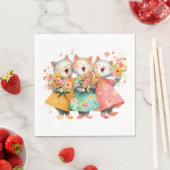 Serviette En Papier Singing Cats Holding Bouquets (En situation)