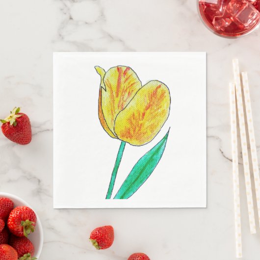 Serviette En Papier Single Yellow Tulip Red Highlights (En situation)