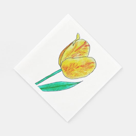 Serviette En Papier Single Yellow Tulip Red Highlights (Coin)