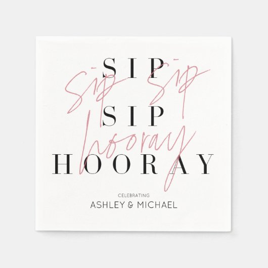 Serviette En Papier Sip Sip Hooray Black White (Devant)