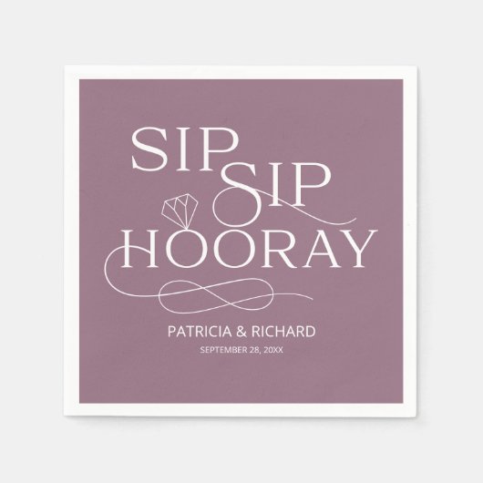 Serviette En Papier Sip Sip Hooray Engagement Party Purple (Devant)