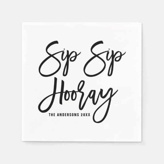 Serviette En Papier Sip Sip Hooray papier Mariage lettres main serviet (Devant)