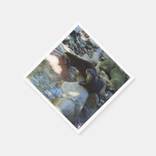 Serviette En Papier **"Sips by the Stream : Otters Drinking from River (Coin)