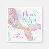 Serviette En Papier Sirène 1er Anniversaire Derrière La Mer Rose (Devant)